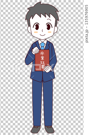 卒業証書を持ったブレザーの男の子のイラスト 卒業証書を持ったブレザーの男の子のイラスト 135976905