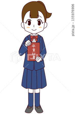 卒業証書を持ったブレザーの女の子のイラスト 135976906