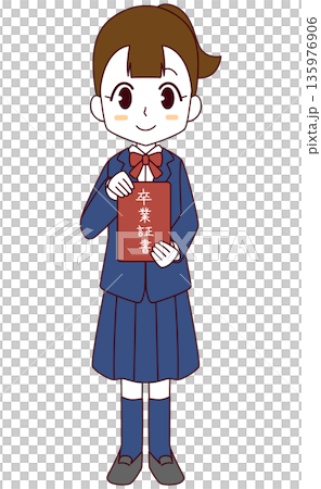 卒業証書を持ったブレザーの女の子のイラスト 135976906