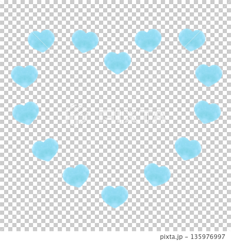 可愛い手描きの水彩風ハートのフレーム素材 囲みハート ブルー 135976997