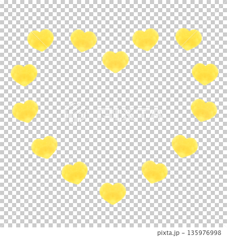 可愛い手描きの水彩風ハートのフレーム素材 囲みハート 黄色 135976998