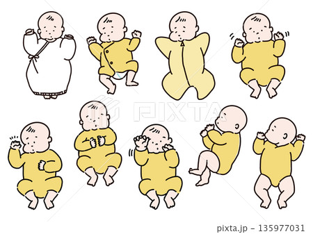 ねんね期 赤ちゃん 新生児 イラストセット ねんね期 赤ちゃん 新生児 イラストセット 135977031