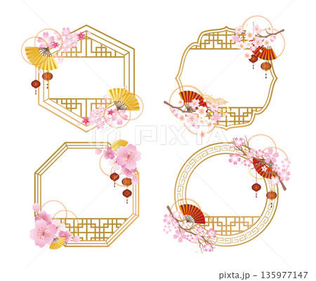 春の桜の中華風フレーム飾りセット 135977147
