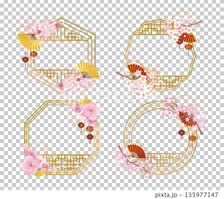 春の桜の中華風フレーム飾りセット 135977147