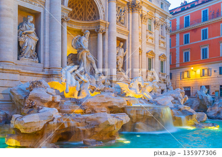 View of the iconic trevi fountain in rome, italy View of the iconic trevi fountain in rome, italy 135977306
