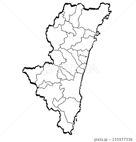 宮崎県地図・市町村区分のイラスト (筆タッチ) シンプル 宮崎県地図・市町村区分のイラスト (筆タッチ) シンプル 135977336