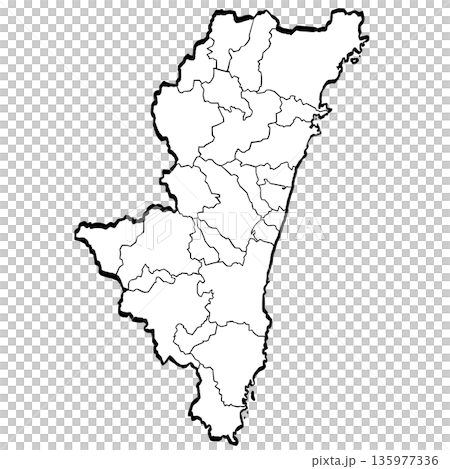 宮崎県地図・市町村区分のイラスト (筆タッチ) シンプル 宮崎県地図・市町村区分のイラスト (筆タッチ) シンプル 135977336