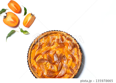 Persimmon Kaki Fruit Tart Topped with Glossy Jam Layer 135978665