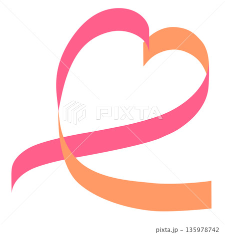 リボンのフレーム　ハート　ピンク色　オレンジ　カラフル　ポップ 135978742