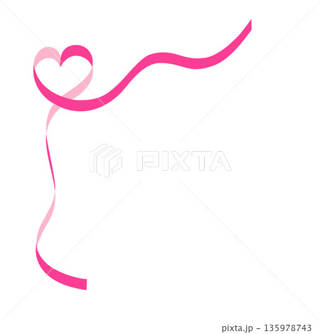 リボンのフレーム　ハート　ピンク色　ベクター 135978743