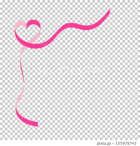 リボンのフレーム　ハート　ピンク色　ベクター 135978743
