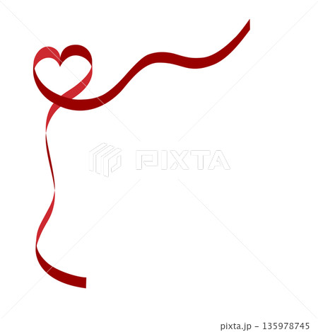 リボンのフレーム　ハート　赤色　ベクター 135978745