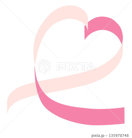 リボンのフレーム　ハート　ピンク色　ベクター 135978748