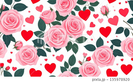 seamless pattern with pink roses 135978920