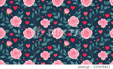floral seamless pattern with pink roses 135978921
