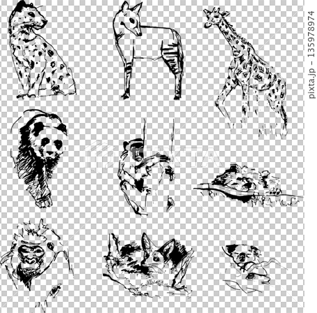 Ink handdrawn set of animals 135978974