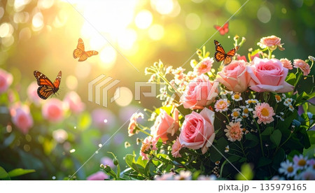 Beautiful pink roses and green foliage. Beautiful pink roses and green foliage. 135979165