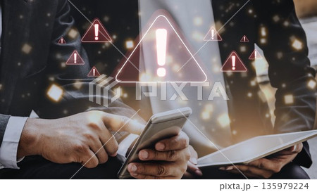 Cybersecurity warning icon with glowing red alert symbol Marrow Cybersecurity warning icon with glowing red alert symbol Marrow 135979224