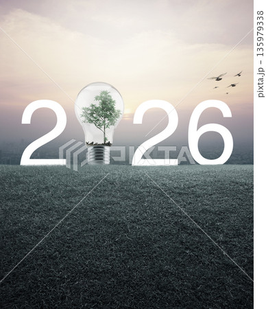 Happy new year 2026 green ecology and saving energy concept 135979338