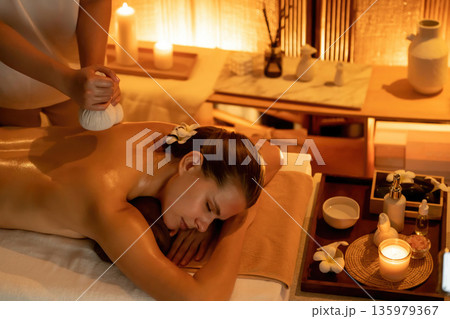 Hot herbal ball spa massage body treatment. Quiescent Hot herbal ball spa massage body treatment. Quiescent 135979367