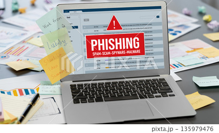 Sticky note for creative and analytic brainstorm with BI data on laptop. Prodigy 135979476