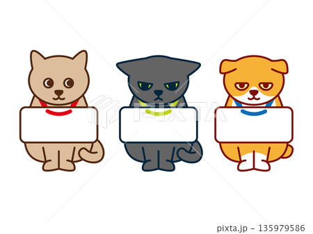 看板の3匹の猫のイラストセット 看板の3匹の猫のイラストセット 135979586