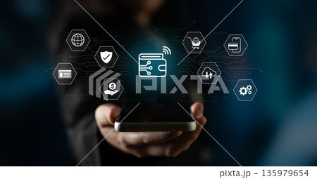 Digital wallet and online payment security system concept Parse 135979654