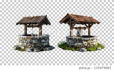 An ancient well made of stone. 135979665