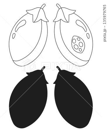 Outline and silhouette of two eggplants on a white background, simple vector illustration Outline and silhouette of two eggplants on a white background, simple vector illustration 135979765