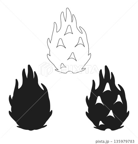 Stylized Dragon Fruit Outline and Silhouette Vector Icons Set for Modern Design Projects Stylized Dragon Fruit Outline and Silhouette Vector Icons Set for Modern Design Projects 135979783