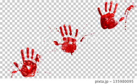 A smudged red handprint shows a palm print.A smudged red handprint shows a palm print. A smudged red handprint shows a palm print.A smudged red handprint shows a palm print. 135980095