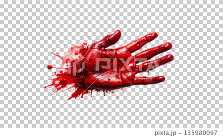 A smudged red handprint shows a palm print.A smudged red handprint shows a palm print. 135980097