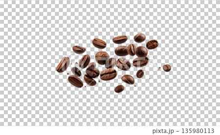 Dry-roasted espresso coffee beans and their fragrant caffeine powder are placed separately on a white background. Dry-roasted espresso coffee beans and their fragrant caffeine powder are placed separately on a white background. 135980113