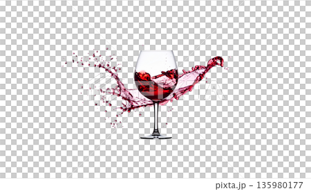 Red wine splashed into the glass placed on the white floor. Red wine splashed into the glass placed on the white floor. 135980177