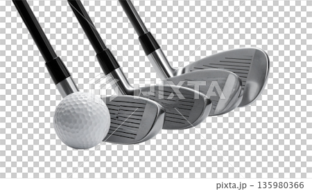 A set of golf clubs and balls, along with a driver and tee, placed on the green grass. A set of golf clubs and balls, along with a driver and tee, placed on the green grass. 135980366