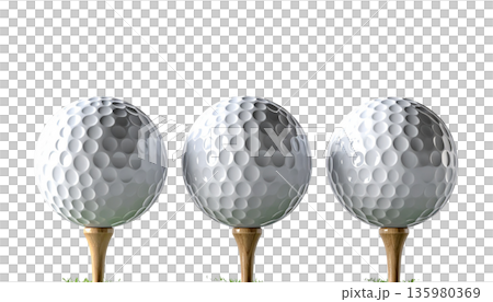 A close-up macro image of a round, white golf ball against a white background. A close-up macro image of a round, white golf ball against a white background. 135980369