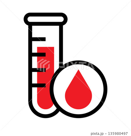 Blood drop and test tube icon, Medical blood test symbol, Laboratory science graphics, Diagnostic medicine illustration 135980497