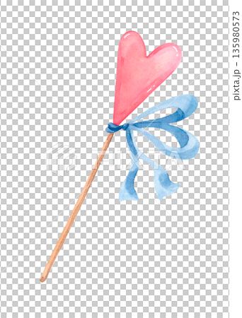 Watercolor heart shaped lollipop with blue bow isolated on white. Romantic valentine food clipart in cute style for love designs 135980573