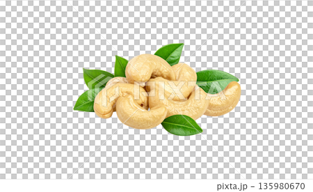 Fresh, raw cashew nuts on a white background. 135980670