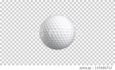 A round golf ball is placed on a white background. 135980712