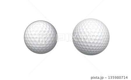A round golf ball is placed on a white background. A round golf ball is placed on a white background. 135980714