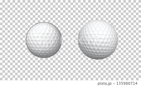 A round golf ball is placed on a white background. A round golf ball is placed on a white background. 135980714