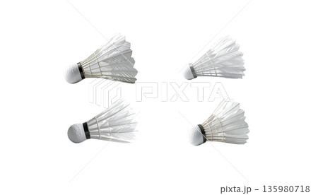 Badminton rackets and shuttlecocks, sports equipment on a white background. 135980718