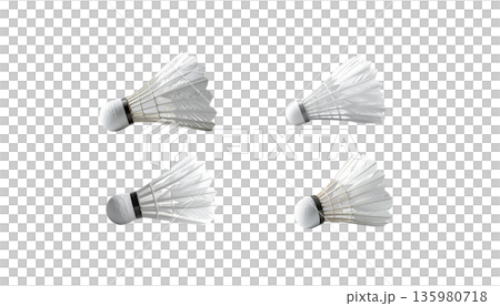 Badminton rackets and shuttlecocks, sports equipment on a white background. 135980718