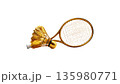 Badminton rackets and shuttlecocks, sports equipment on a white background. 135980771