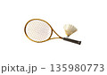 Badminton rackets and shuttlecocks, sports equipment on a white background. 135980773