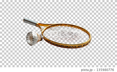 Badminton rackets and shuttlecocks, sports equipment on a white background. Badminton rackets and shuttlecocks, sports equipment on a white background. 135980776