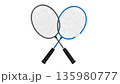 Badminton rackets and shuttlecocks, sports equipment on a white background. 135980777