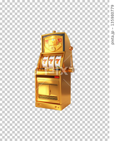 A slot machine with three spinning reels and the number seven, separated on a white background. A slot machine with three spinning reels and the number seven, separated on a white background. 135980779