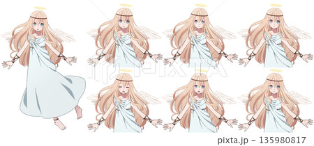 背中に羽の生えた天使の女の子表情セット 背中に羽の生えた天使の女の子表情セット 135980817